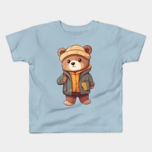 A cute teddy bear wearing street fashion Kids T-Shirt